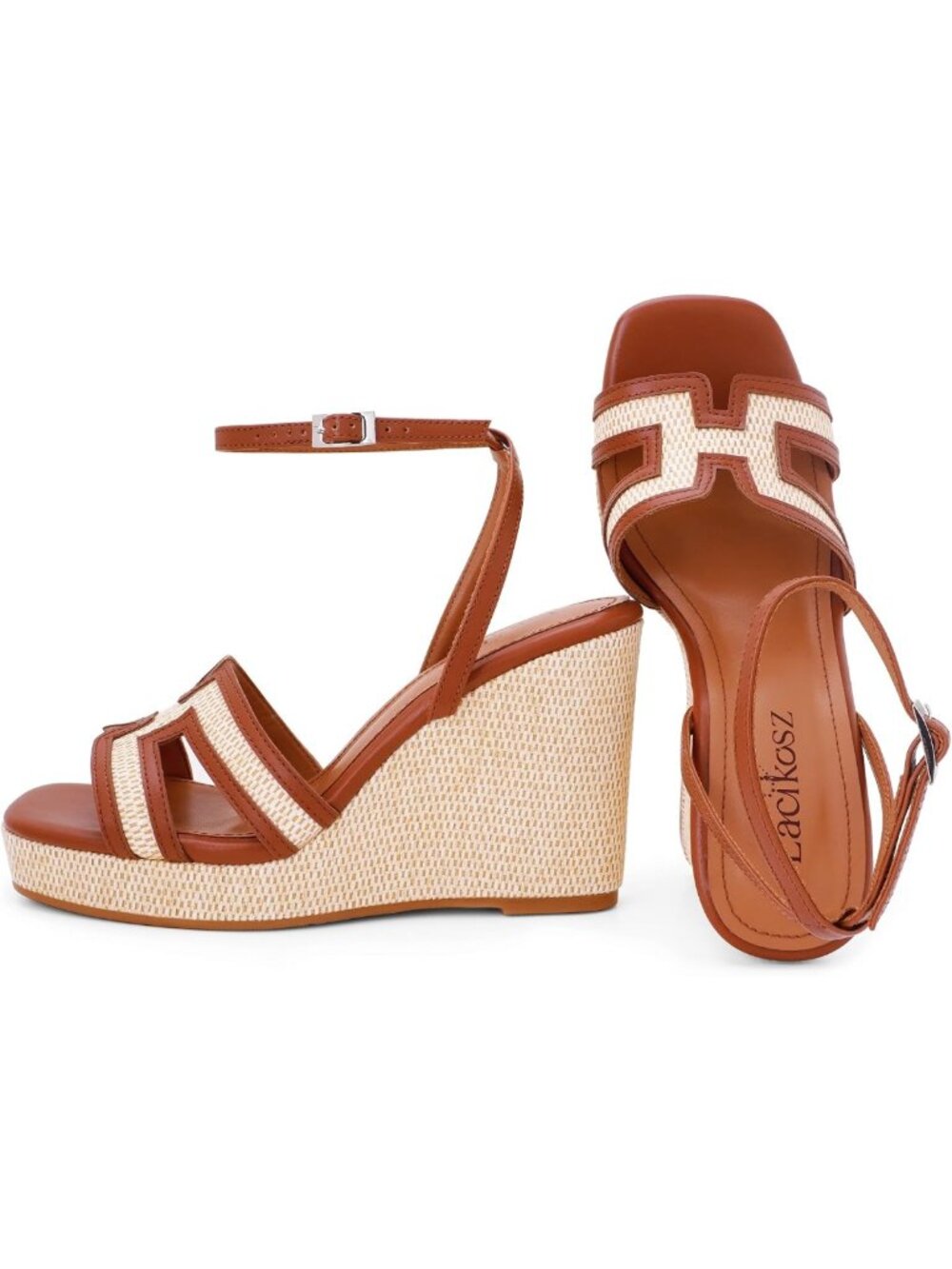 Stylish Raffia Wedge Sandals for Women - Open Toe, Ankle Strap, Summer Shoes